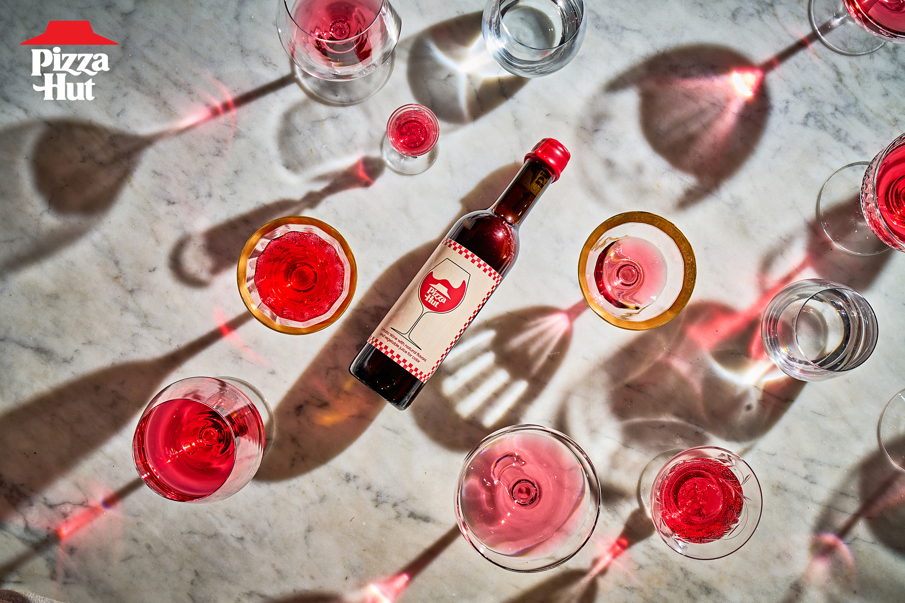 Pizza Wine With Glasses On Table